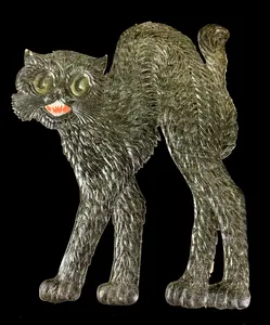 Large Vintage Embossed Arched-Back Black Cat Halloween Die-Cut Decoration