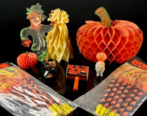 A Collection of Vintage Halloween Decorations and Party Favors featuring Rosbro Plastics