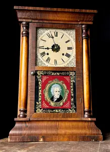 Waterbury Clock Co. Mahogany Ogee Mantel Clock with Andrew Jackson Portrait