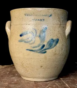 Tyler and Dillon Albany Salt Glazed Stoneware Jar with Cobalt Floral Decoration