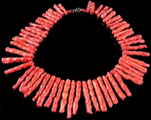 Graduated Red Branch Coral Fringe Necklace with Sterling Silver Clasp