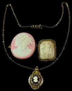 A Trio of Vintage Cameo Jewelry Pieces
