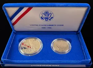 A Pair of 1986-S US Liberty Centennial Commemorative Proof Coins in Original Case