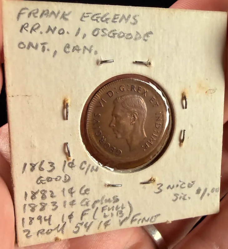 1947 CA 1 Cent Coin, King George VI, Off-Center Strike from auction in Campbell, New York — image 2