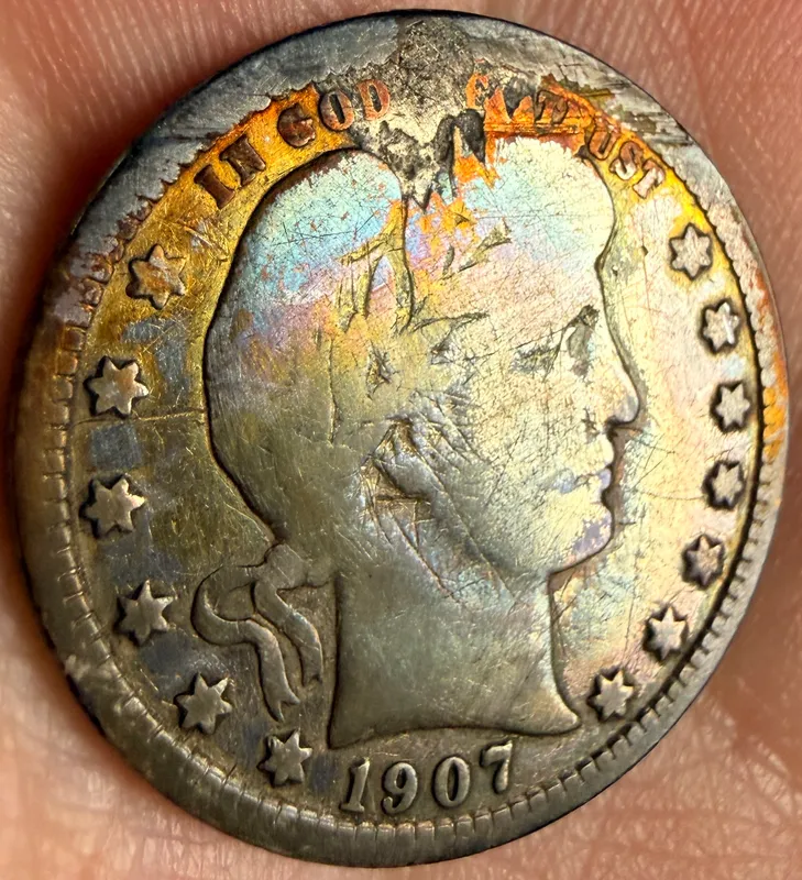 1907 US Barber Silver Quarter Dollar from auction in Campbell, New York — image 4