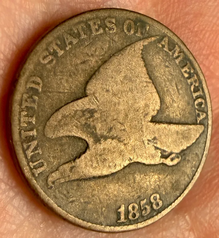 1858 US Flying Eagle Cent, Large Letters from auction in Campbell, New York — image 3