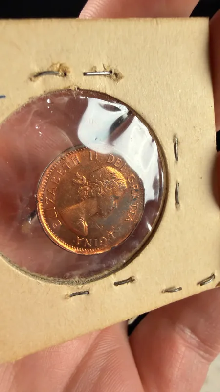 CA 1958 1 Cent Elizabeth II Bronze Coin with Reverse Strike-Through Error from auction in Campbell, New York — image 21