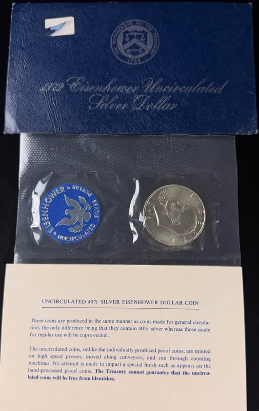 1972-S US Eisenhower Silver Dollar Uncirculated 40% Silver Blue Envelope Set from auction in Campbell, New York — image 23