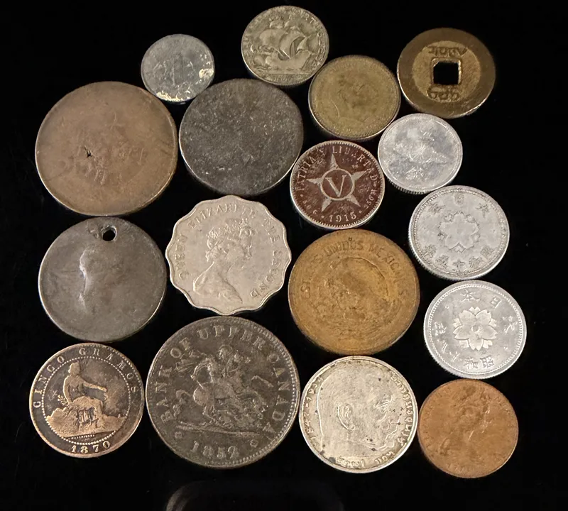 A Collection of Mixed World Coins and Tokens including CA, DE, ES, HK, PT, CU, MX, JP, and CN from auction in Campbell, New York — image 31