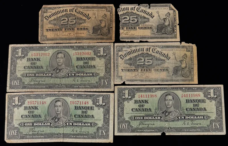 A Collection of Canadian Banknotes Including 1900 25-Cent Fractional Notes and 1937 One Dollar Bills from auction in Campbell, New York — image 38
