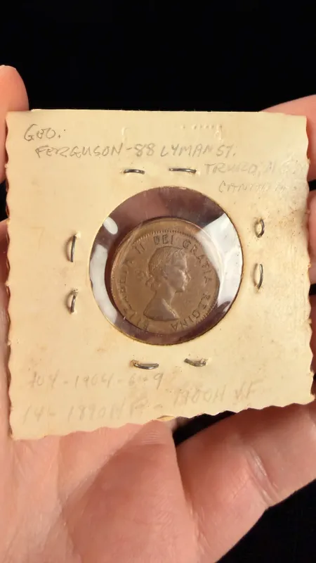 1961 Canada 1 Cent Bronze Coin, Off-Center Strike from auction in Campbell, New York — image 45