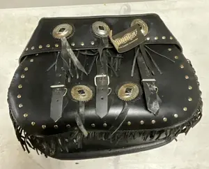 Unik International Fringed Black Leather Motorcycle Saddlebag
