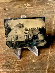 Ninth-Plate Tintype of a Rural Homestead with Figures, 19th Century