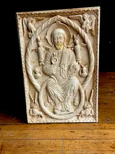 Late 10th Century Style Cast Resin Relief Plaque of Christ in Majesty, Staatliche Museen Berlin Reproduction