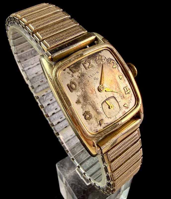 Elgin 10K Rolled Gold Plate Bezel Mechanical Wristwatch with Expansion Band from auction in Campbell, New York — image 42