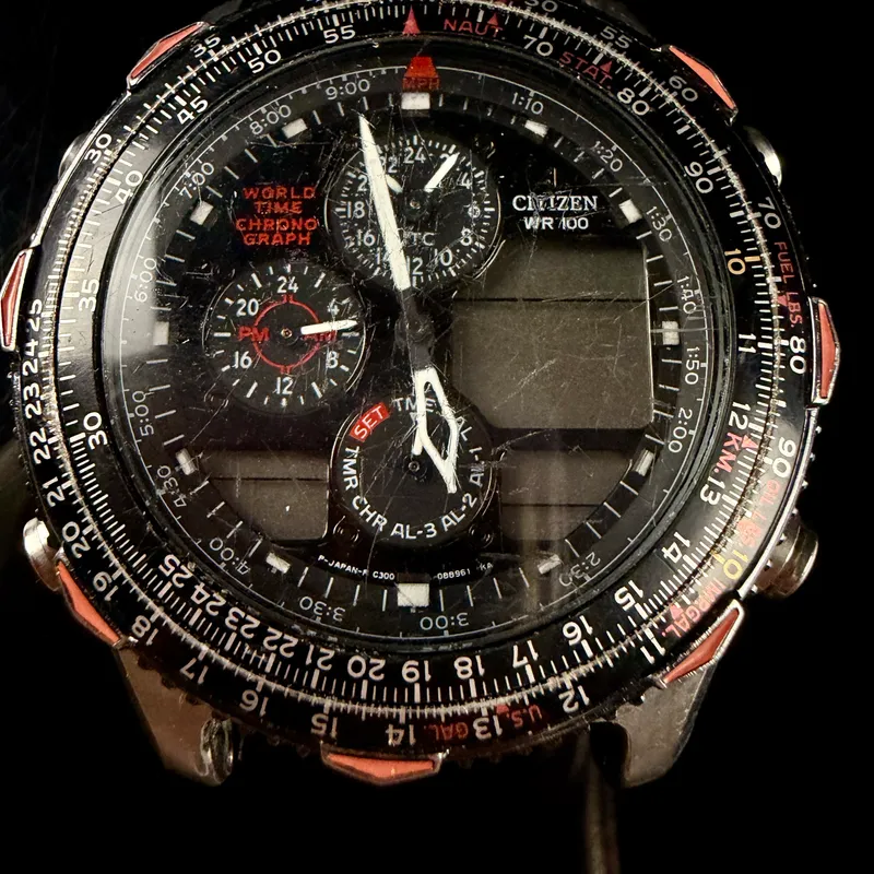 Citizen Navihawk World Time Chronograph Stainless Steel Watch Head C300-Q00214 TA from auction in Campbell, New York — image 29