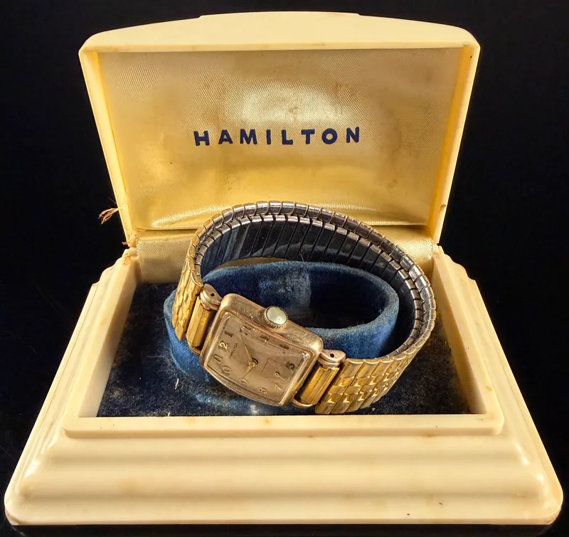 Vintage Hamilton Dewitt 10K Gold Filled Manual Wind Wristwatch with Original Box Runs from auction in Campbell, New York — image 33