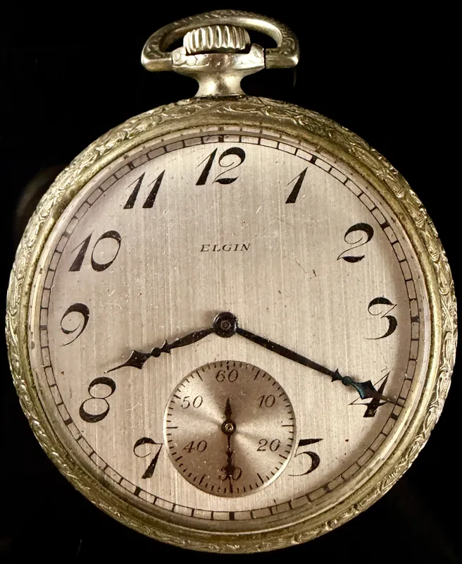 Elgin National Watch Co. Art Deco Engraved Nickel Open Face Pocket Watch from auction in Campbell, New York — image 44