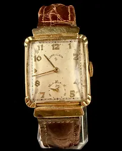 Lord Elgin 14K Gold Filled Rectangular Tank Watch with Hooded Lugs and Omega Band