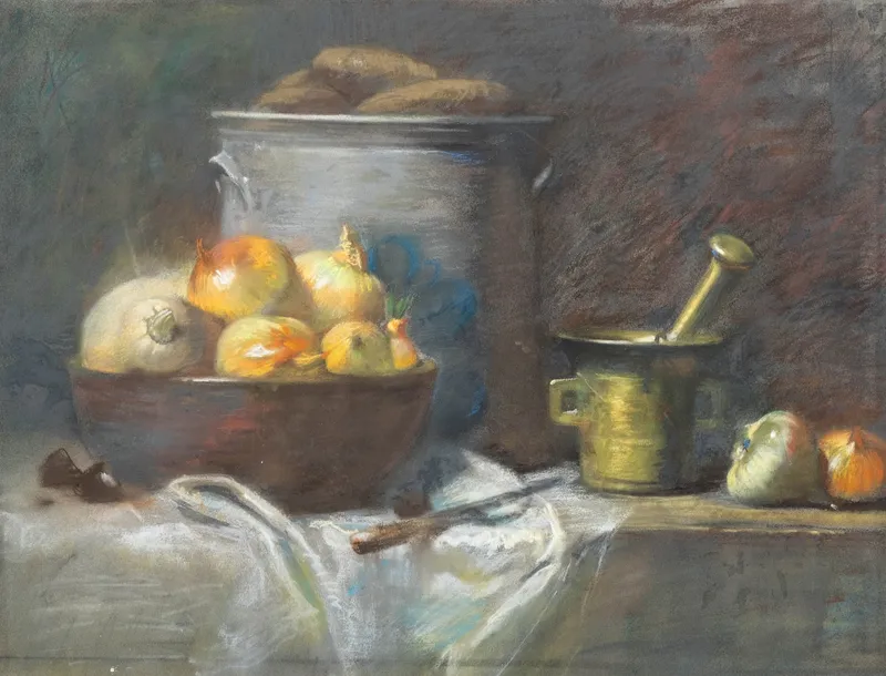 Still Life with Fruit, Mortar and Pestle Pastel Painting on Paper - No Reserve from auction in Kingston, New York — image 15