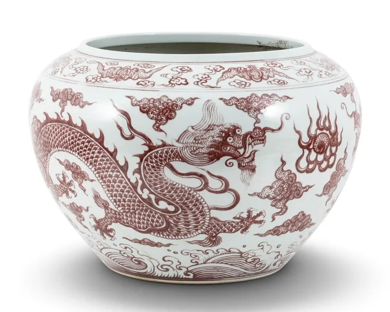 Imperial 17-inch Chinese Ceramic Dragon Fishbowl Jardiniere Early-Mid 20th C. from auction in Kingston, New York — image 28