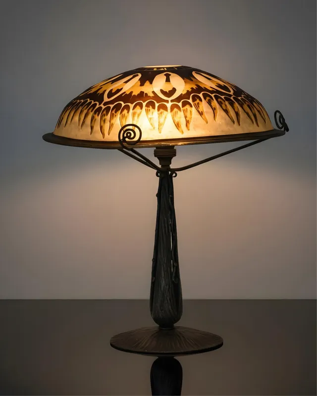 Charles Schneider Art Deco Table Lamp Signed Cameo Glass and Wrought Iron Circa 1925 from auction in Kingston, New York — image 39