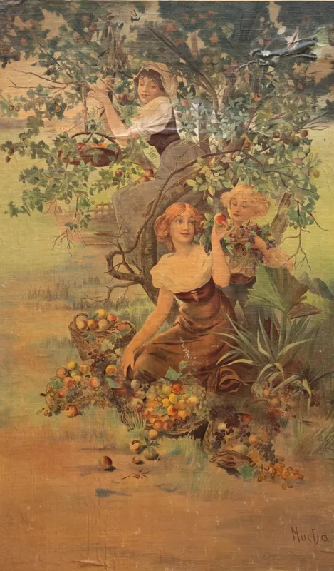 Alphonse Mucha Signed 'Fruit' 1894 Antique Art Nouveau Poster Canvas Backed on Panel from auction in Kingston, New York — image 43