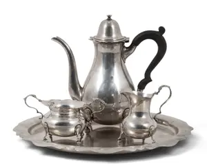 Georg Jensen Danish Sterling Silver 3-Piece Tea Service with Tray - No Reserve