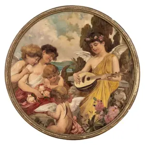 H. Orth Musical Angels and Cherubs Round Oil Painting, Signed, 1894