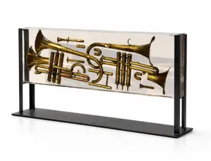 Arman (Armand Pierre Fernandez) 29" Signed Sculpture Encased Trumpet Parts with Mounting