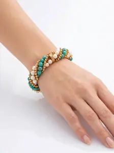 Van Cleef & Arpels, 'Twist' Bracelet in 18K Gold with Pearls and Turquoise, Signed - No Reserve