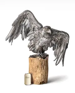 Mario Buccellati (attrib) Italy 800 Silver Eagle Sculpture on Petrified Wood, Signed - No Reserve