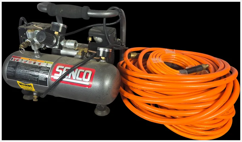 Senco PC1010 1/2 HP 1-Gallon Portable Air Compressor with Hose from auction in Lancaster, Ohio — image 25