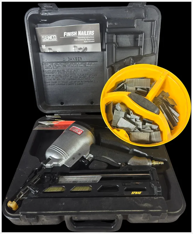 Senco SFN40 Pneumatic Finish Nailer Kit with Case and Manual from auction in Lancaster, Ohio — image 43
