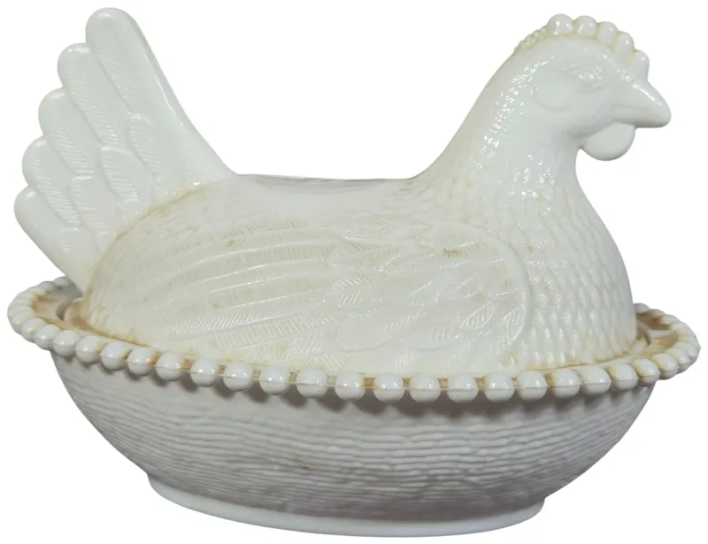 Milk Glass Hen on Nest Covered Dish from auction in Lancaster, Ohio — image 2