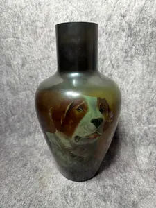 Hand Painted Pottery Baluster Vase with Saint Bernard Portrait