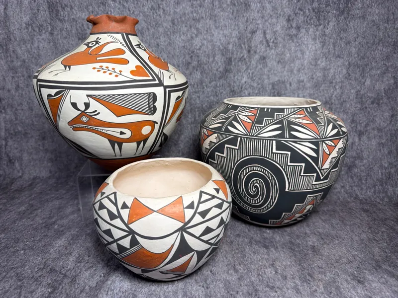 A Trio of Acoma Pueblo Polychrome Pottery Vessels by Andrew Vallo, Michelle Vallo, and M.T. from auction in Lancaster, Ohio — image 4