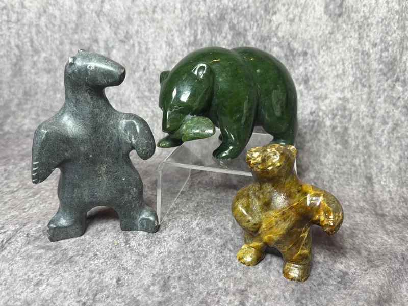 George Arluk Soapstone Bear, Alaskan Native E Kemo Stone Bear, and a Nephrite Jade Bear with Fish from auction in Lancaster, Ohio — image 47