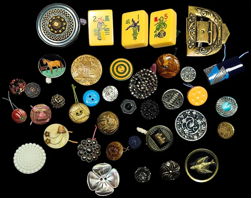 A Collection of Vintage and Antique Buttons, Mahjong Tiles, and a Brass Buckle from auction in Lancaster, Ohio — image 18