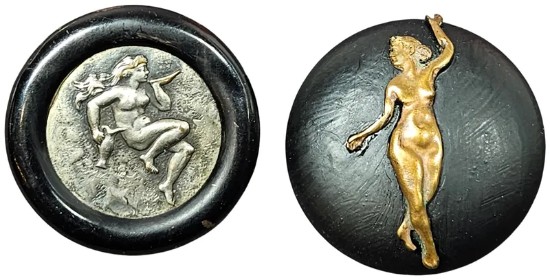 Two Large Composite and Metal Picture Buttons Featuring Classical and Art Nouveau Nude Figures from auction in Lancaster, Ohio — image 17