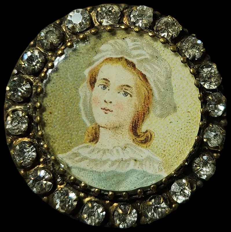 Gilt Metal and Rhinestone 18th Century Revival Portrait Button from auction in Lancaster, Ohio — image 31
