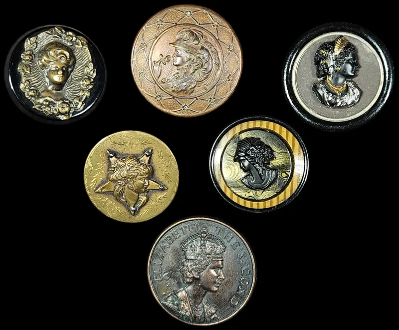 A Collection of Six Large Vintage and Antique Picture Buttons Featuring Female Profiles from auction in Lancaster, Ohio — image 42