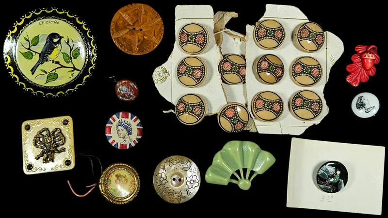 An Assortment of Vintage and Antique Buttons Featuring Hand Painted and Commemorative Examples from auction in Lancaster, Ohio — image 47