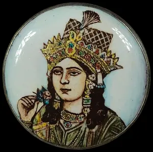 Indo-Persian Hand Painted Miniature Portrait Enamel Button