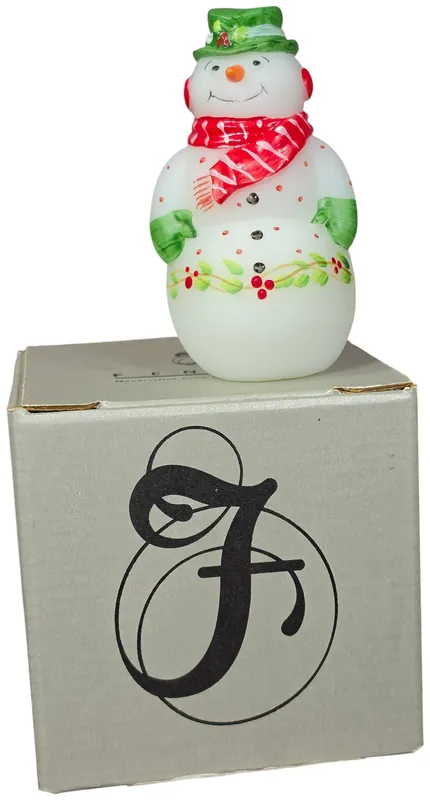 Fenton Hand Painted Satin Glass Snowman Figurine Signed D Fredrick from auction in Lancaster, Ohio — image 4