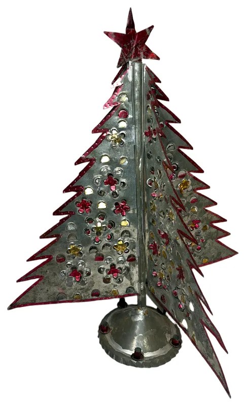 Mexican Punched Tin Christmas Tree Tabletop Candle Holder from auction in Lancaster, Ohio — image 14