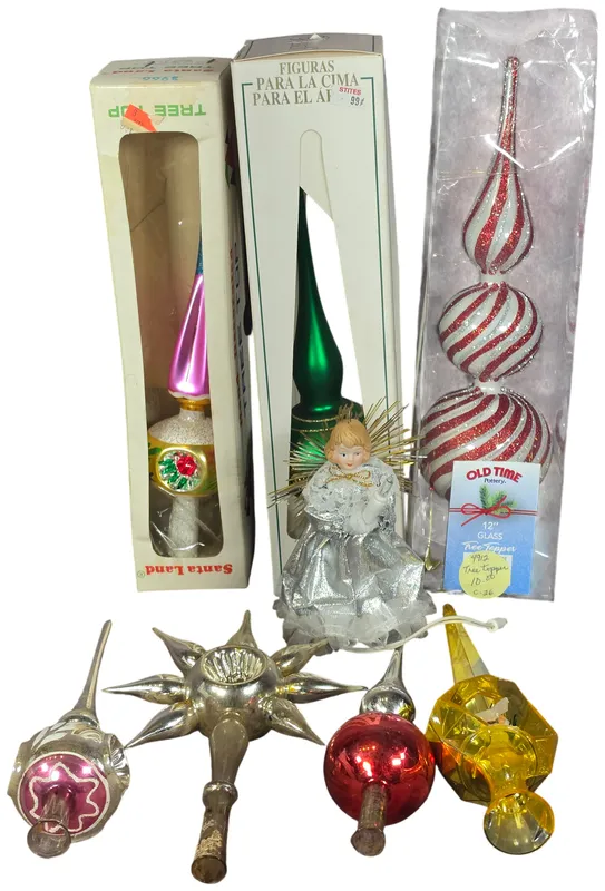 An Assortment of Vintage and Modern Glass and Plastic Christmas Tree Toppers including Poland and Rauch Examples from auction in Lancaster, Ohio — image 23
