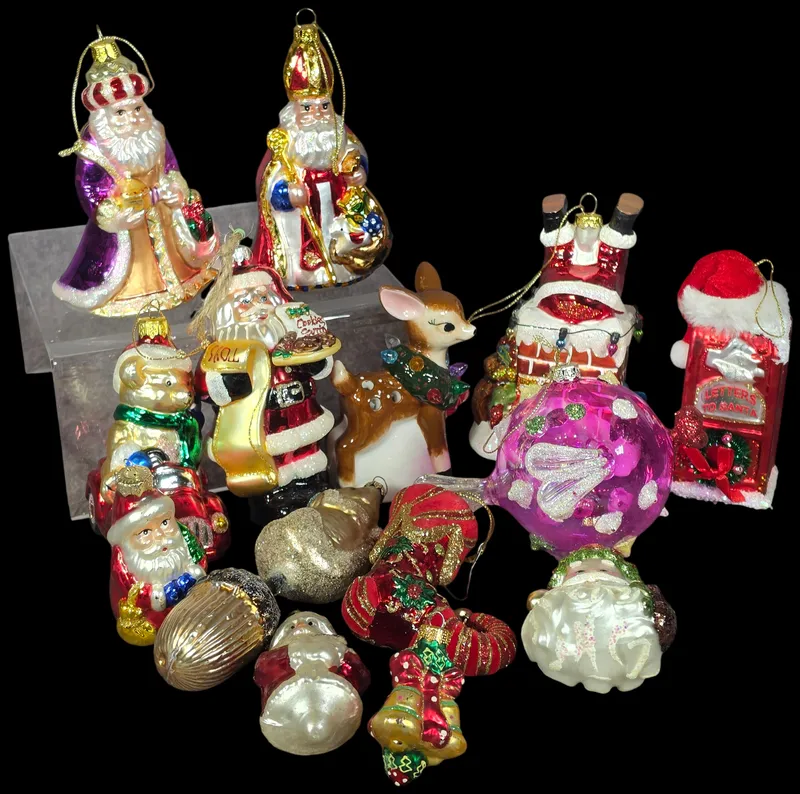 A Collection of Blown Glass Christmas Ornaments and a Battery Operated Light Up Reindeer Figure from auction in Lancaster, Ohio — image 28
