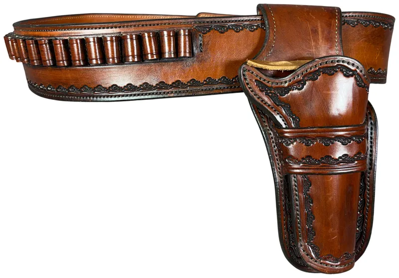 Bianchi Frontier Gunleather Hand Tooled Leather Buscadero Belt and Holster Rig for 357 Magnum from auction in Lancaster, Ohio — image 37
