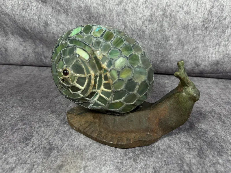 Land Snail Tiffany Style Stained Glass Accent Table Lamp from auction in Lancaster, Ohio — image 12